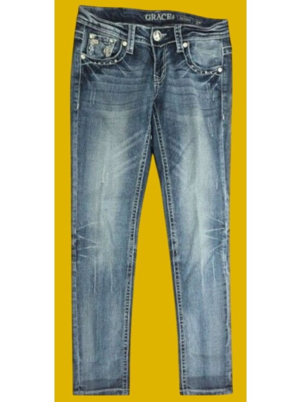Grace In LA Womens Western Skinny Jeans 27 (30x31)